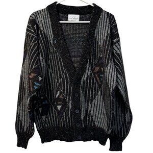 Vintage JJ Cochran Grand Pa Knit Cardigan Technicolor Sweater Size Large Classic